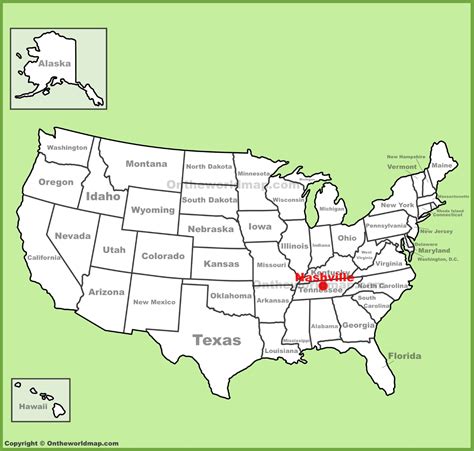 Nashville location on the U.S. Map
