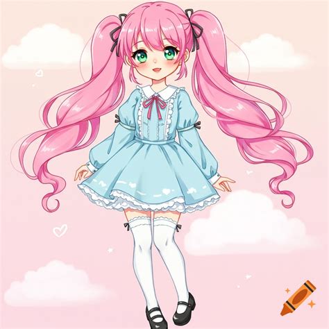 Anime girl with pink pigtails, big blue eyes, and a pink dress smiling ...