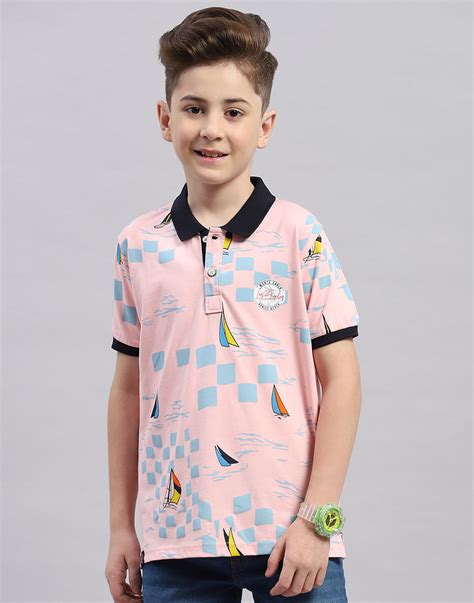 Buy Boys Pink Printed Polo Collar Half Sleeve T-Shirt Online in India ...