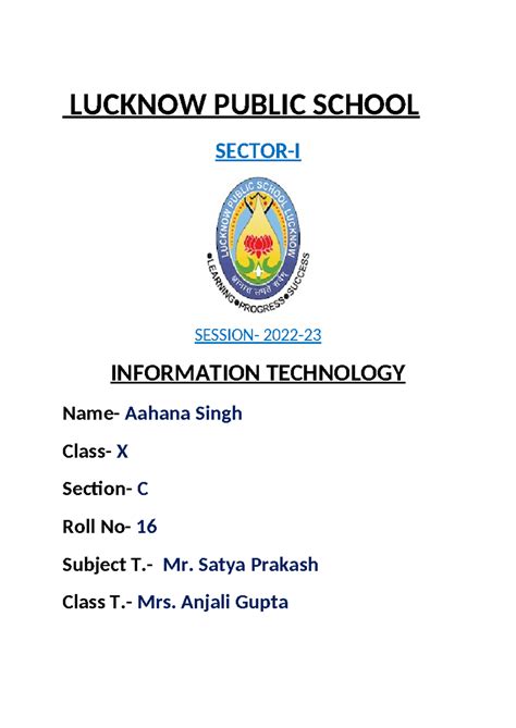 Lucknow Public School 123 - English A: Language and Literature SL ...