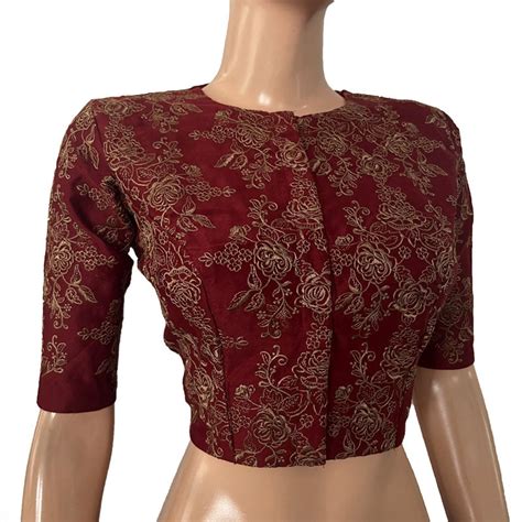 Pure Chanderi Silk Fully Embroidered Close neck Blouse with Lining, Ma ...