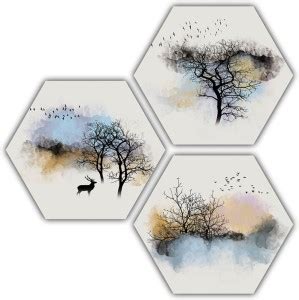 pnf Landscape art scenery with deer Set of 3 piece Hexagon MDF-540 ...