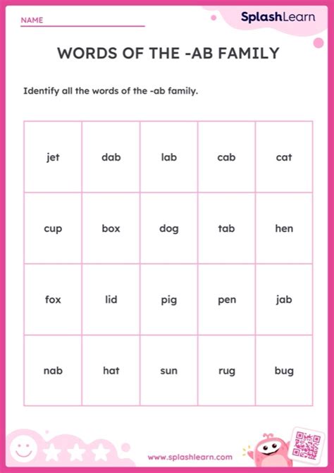 Words of the -ab Family — Printable ELA Worksheet