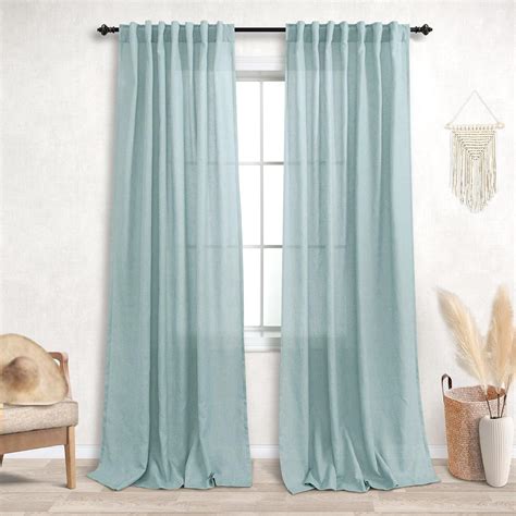 Amazon.com: Seafoam Mint Green Linen Curtains 84 Inch Length for ...