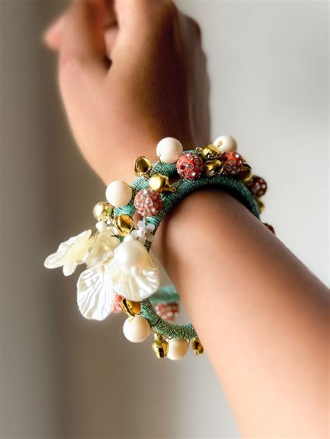 Green Hand Embroidered Handcrafted Glass Bangles - Set of 2
