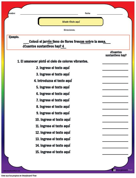 Hoja de Trabajo Para Contar Sustantivos en una Oración