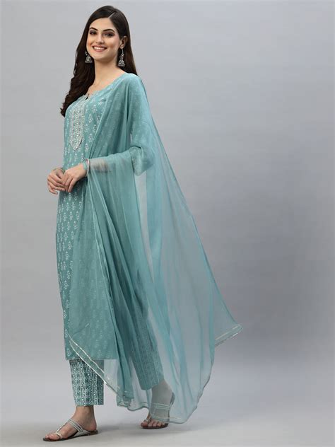 Aqua khari Floral Printed Rayon Kurta Pant Set – stylumin