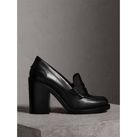 Burberry Leather Block-heel Penny Loafers in Black | Lyst