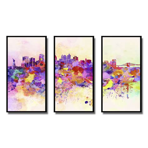 Latitude Run® Purple New York Skyline - Cityscape Framed Canvas Wall ...