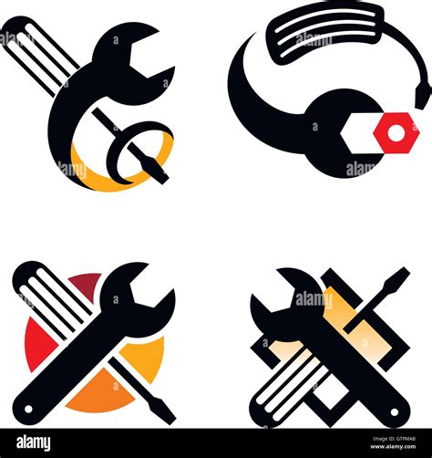 Isolated colorful technical tools vector logo. Mechanical equipment ...