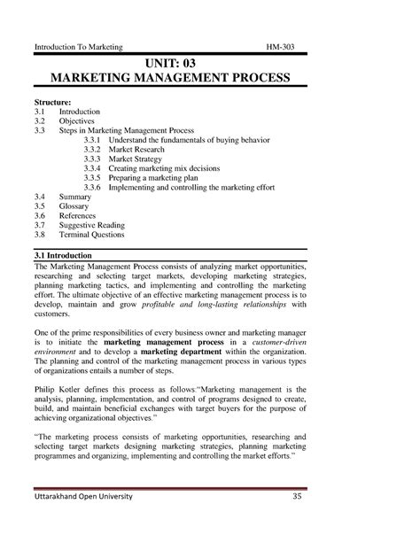 Marketing 3 - UNIT: 03 MARKETING MANAGEMENT PROCESS Structure: 3 ...