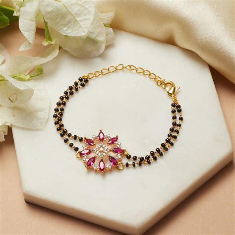 Shimmering Floret American Diamond CZ Black and Red Classy Mangalsutra ...