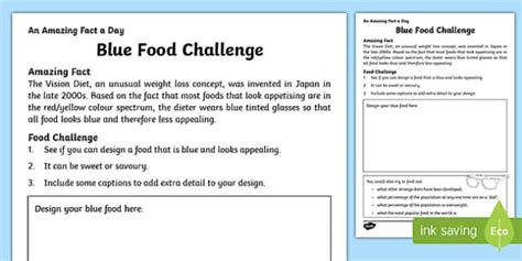 Blue Food Challenge Worksheet / Worksheet, worksheet
