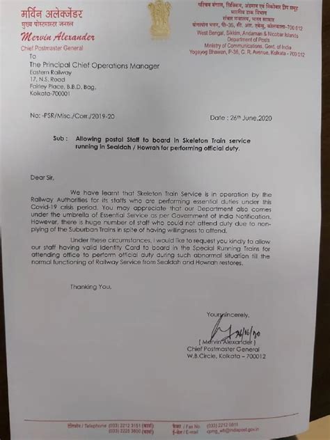 DO Letter - Allowing Postal Staff to board in skeleton train service ...