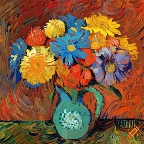 Colorful abstract art with flowers in Van Gogh style on Craiyon