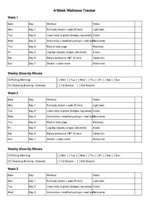 4-Week Wellness Tracker: Weekly Workout & Ritual Notes - Studocu