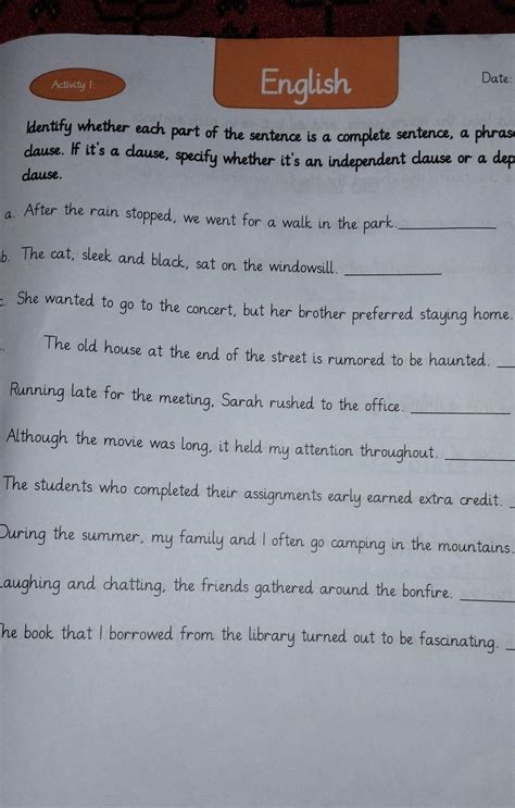 Identify whether each part of the sentence is a complete sentence, a ...