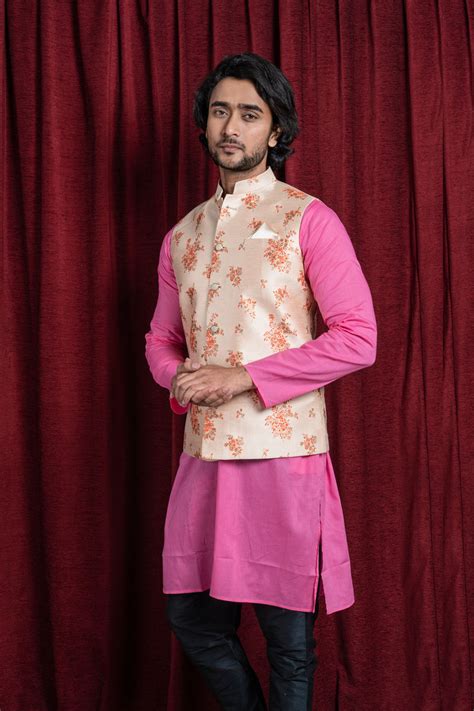 HAMSAFAR Men’s Cream Poly Viscose Jacquard Printed Nehru Jacket ...