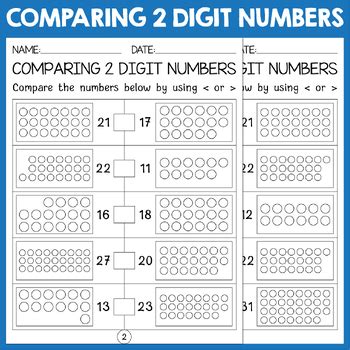 Image result for Comparing 2-Digit Numbers Worksheet