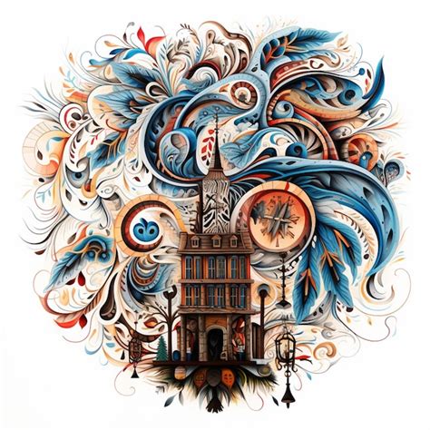 There is a drawing of a clock tower with a clock on it generative ai ...