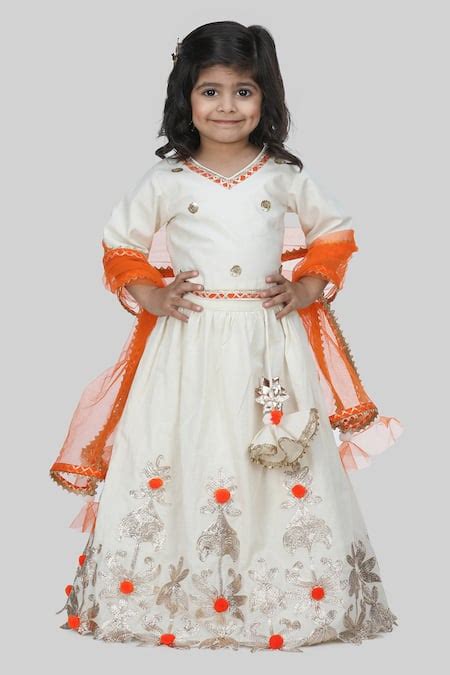 Buy White Cotton Sequins, Gota Patti, Tassels Lehenga Set For Girls by ...