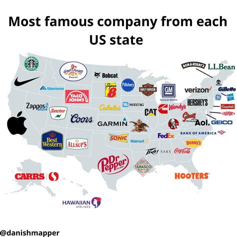 Most famous company from each US state. - Maps on the Web