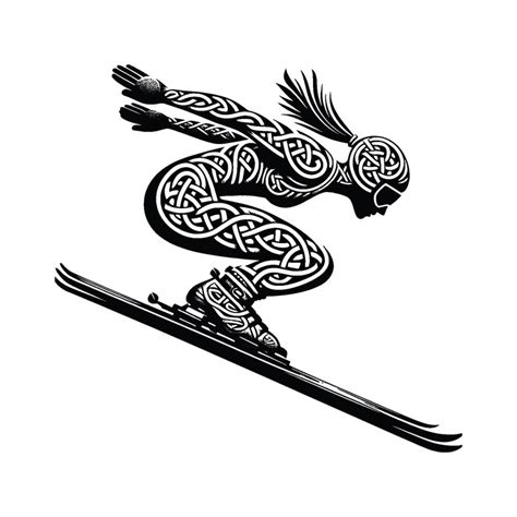Skiing female player in celtic knot pattern illustration emblem shield ...