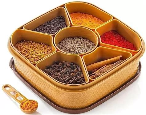 Buy Masala Container for Kitchen - Masala Dabba - Wooden Style Spice ...