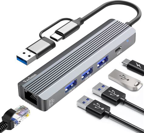 USB C Ethernet Adapter, USB 3.0 Hub USB C Ethernet 5 in 2, USB 3.0 to ...