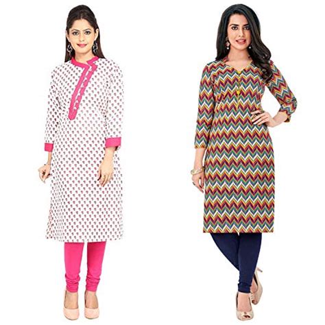 Buy HRINKAR Women's Solid Contrasts Printed Knee Length Pure Cotton ...