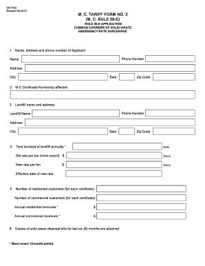 Fillable Online M. C. TARIFF FORM NO. 2 (M. C. RULE 30-E) Fax Email ...