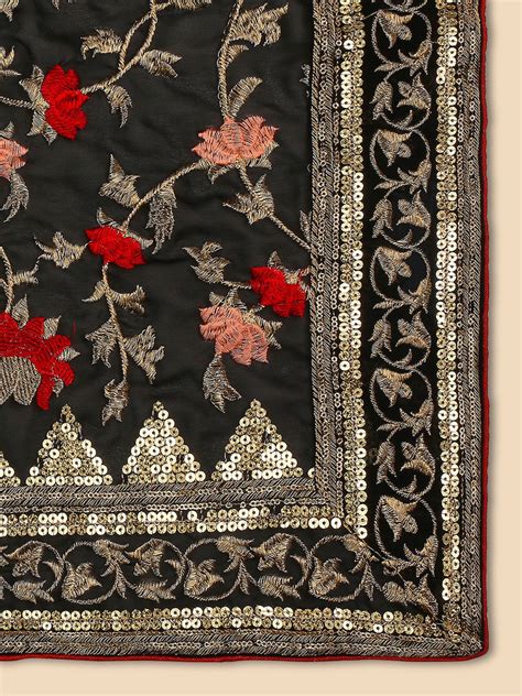 Black & Multicolour Embroidered Georgette Dupatta – Dupatta Bazaar