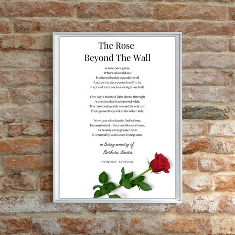 The Rose Beyond the Wall Funeral Poem Loving Memory Prints - Etsy UK