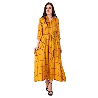 Buy MEVE Mustard Colour Maxi Long Shirt Dress for Women at Amazon.in