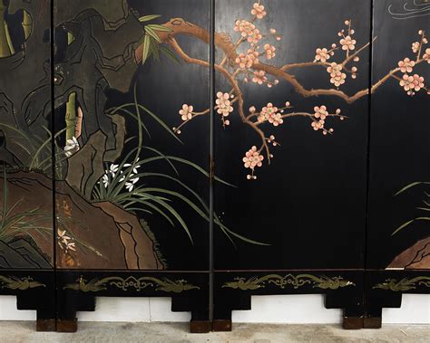 Chinese Export Six Panel Coromandel Screen Bamboo Plum Blossom at ...