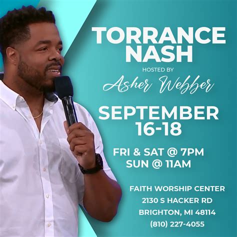 Pastor Torrance Nash is coming to Brighton, MI! September 16-18th - Faith Worship Center Church ...