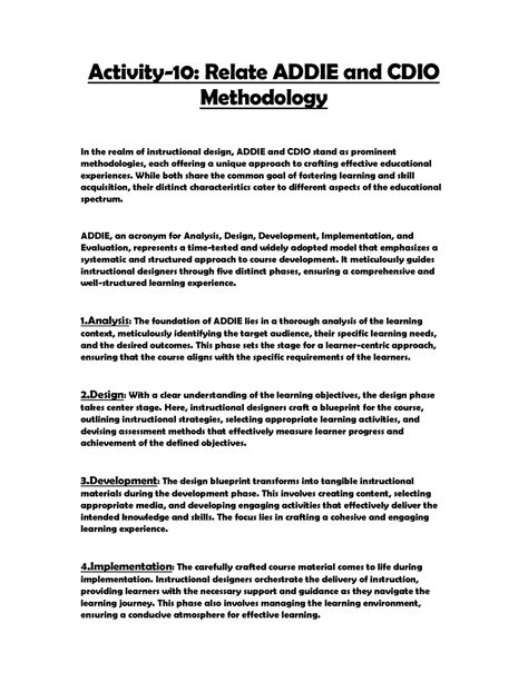 POE Activity-10 - HI BYE - Activity-10: Relate ADDIE and CDIO ...