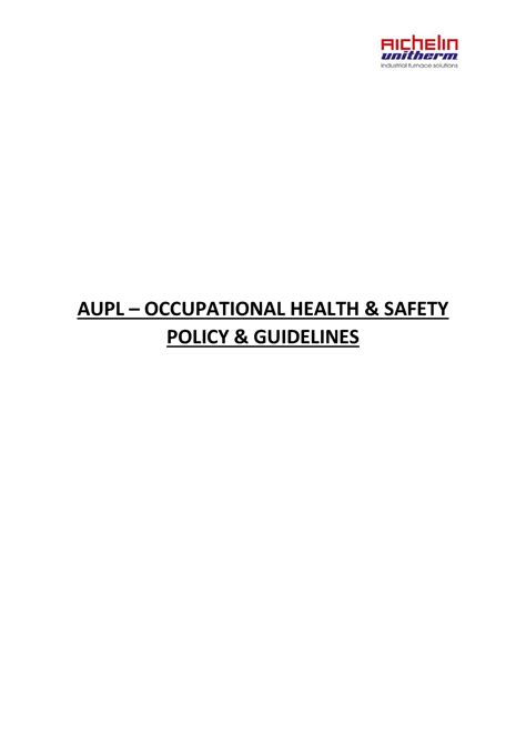 Health & Safety Policy Guidelines - AUPL – OCCUPATIONAL HEALTH & SAFETY ...