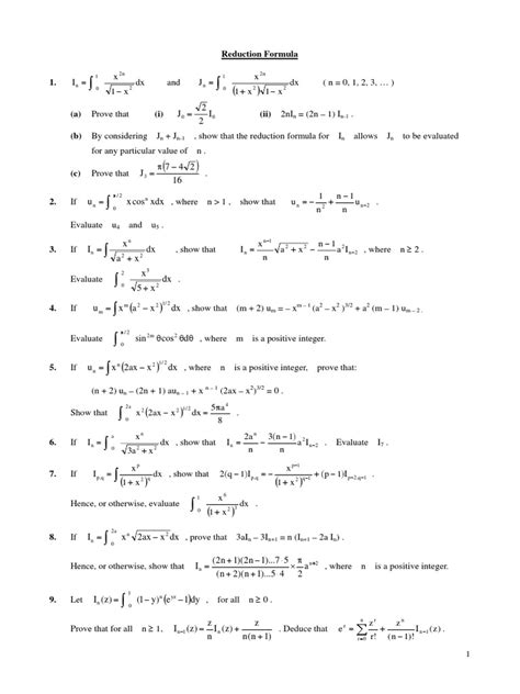 Image result for Integral Calculus Reduction Formula