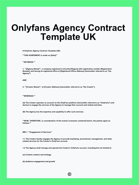 Onlyfans Agency Contract Template UK