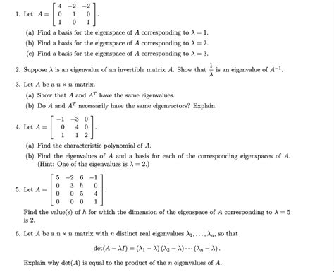 Solved [4 -2 -27 1. Let A= 0 1 0 [1 0 1 (a) Find a basis for | Chegg.com