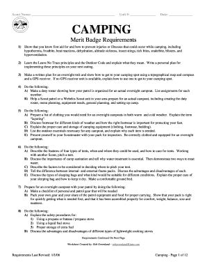 Camping Merit Badge Requirements - Blank Fillable Template | Fill Out ...