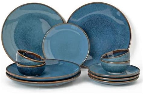 Bodhi House Handcrafted Stoneware Reactive Glaze Ceramic Dinner Set, 12 ...
