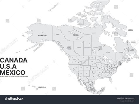 Usa Canada Mexico Border Mapnorth America Stock Vector (Royalty Free) 2428595099 | Shutterstock