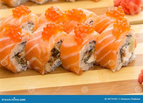 Salmon roe sushi roll stock image. Image of cucumber - 34774181