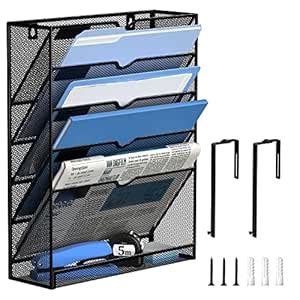 DALTACK Wall File Holder 6 Tier Hanging Wall File Organizer with Hooks ...
