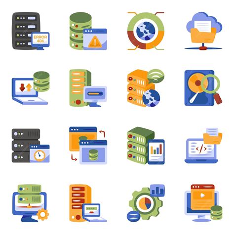 Pack of data server flat icons | Premium Vector