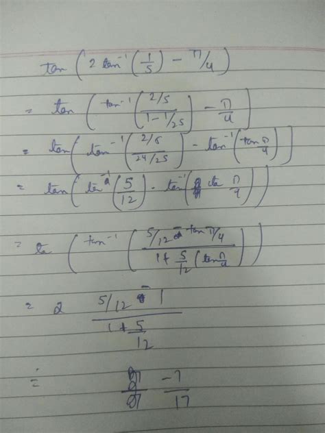 solve tan(2tan inverse 1/5 - ^/4) - Brainly.in