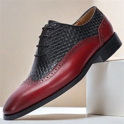 Men's Red and Black Woven Leather Oxford Shoes – Premium Cowhide ...