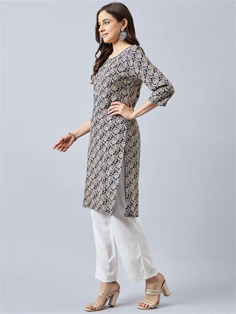 Women Floral Printed Round Neck Straight Kurta – The Pajama Factory